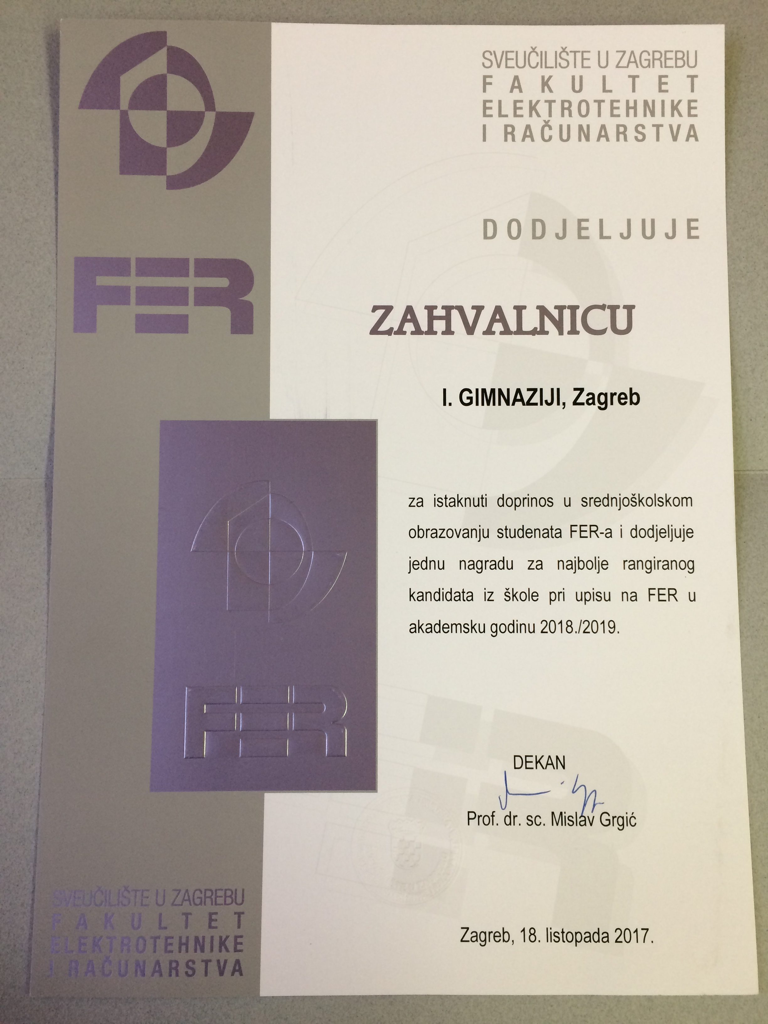 I OVE GODINE NAGRADA FER-A!