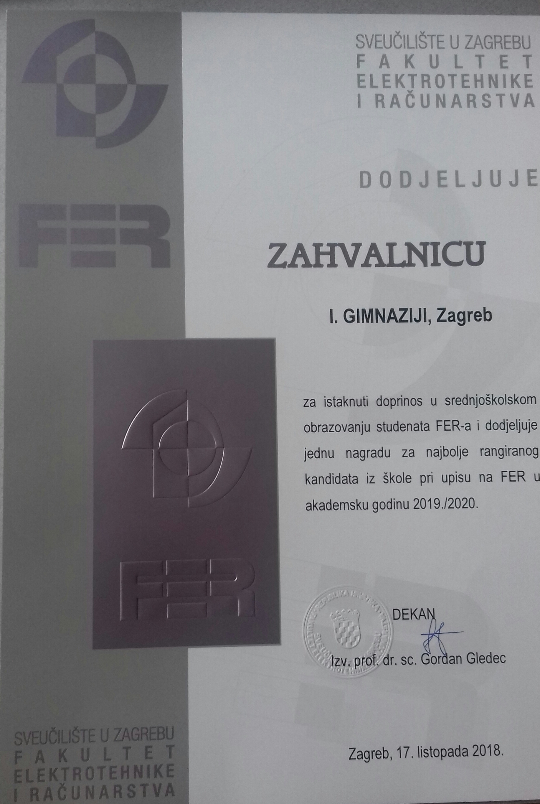 Zahvalnica FER-a već 16. put za redom!
