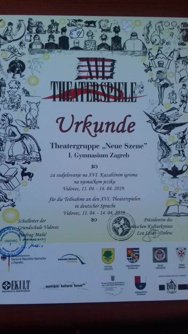Sudjelovanje I. gimnazije na XVI. Kazališnim igrama na njemačkom jeziku