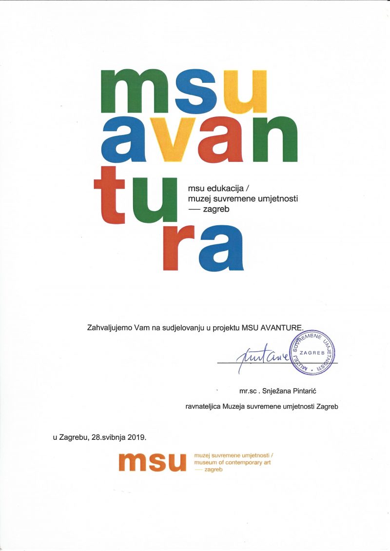Zahvalnica Muzeja suvremene umjetnosti