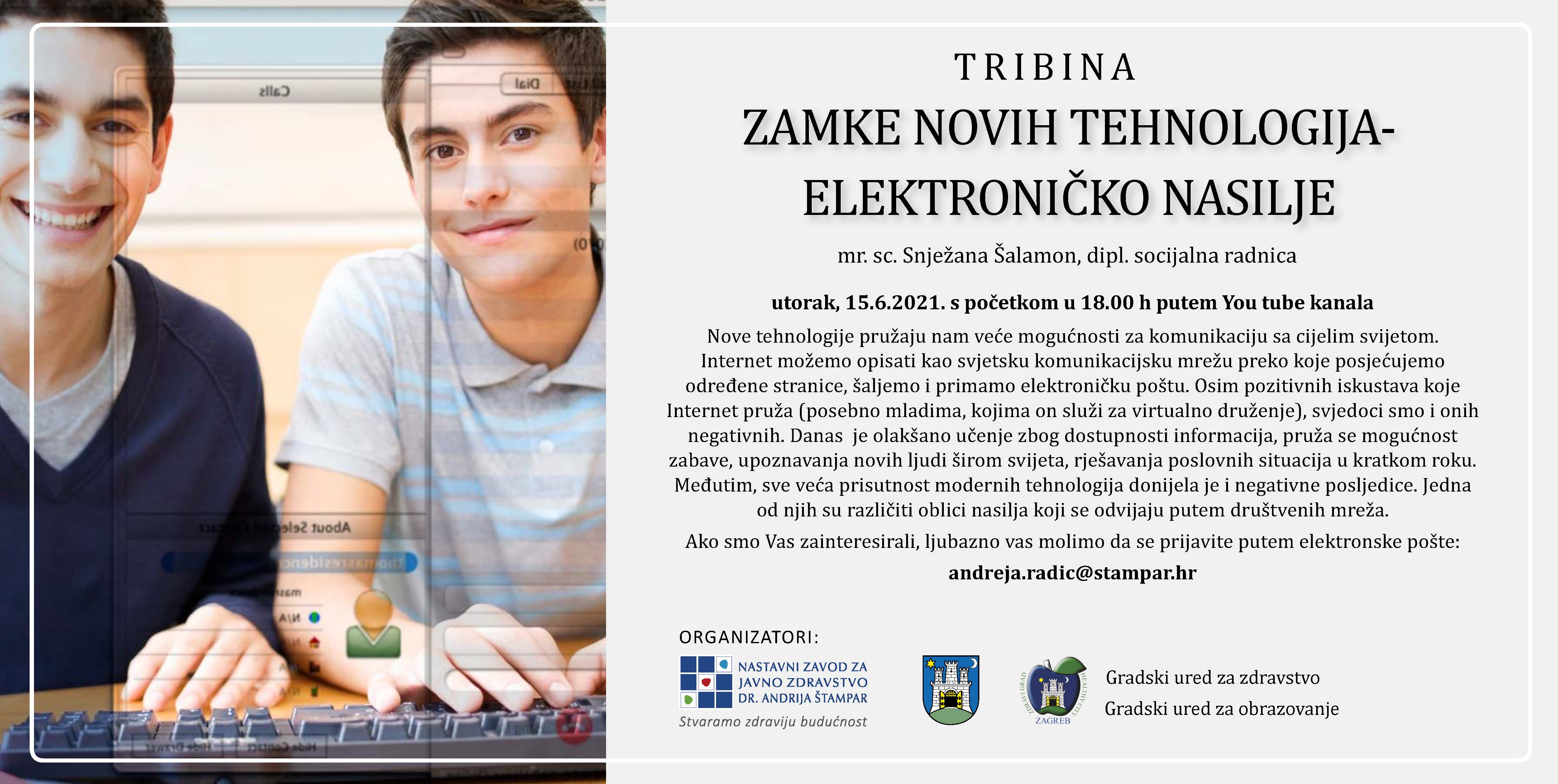 Poziv na tribinu za roditelje “Zamke novih tehnologija- elektroničko nasilje”