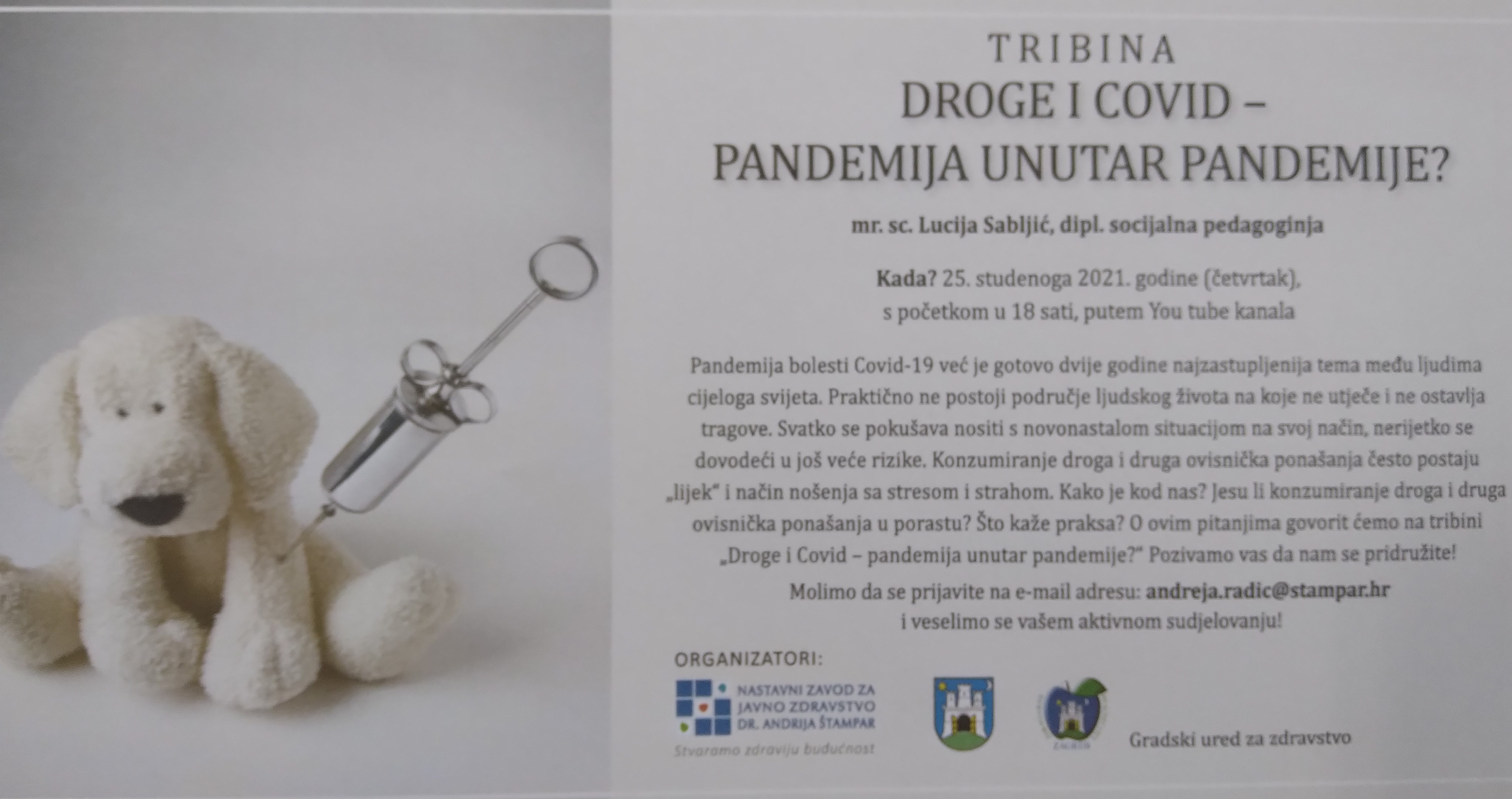 Mjesec borbe protiv ovisnosti – Tribina “Droge i COVID- pandemija unutra pandemije?”