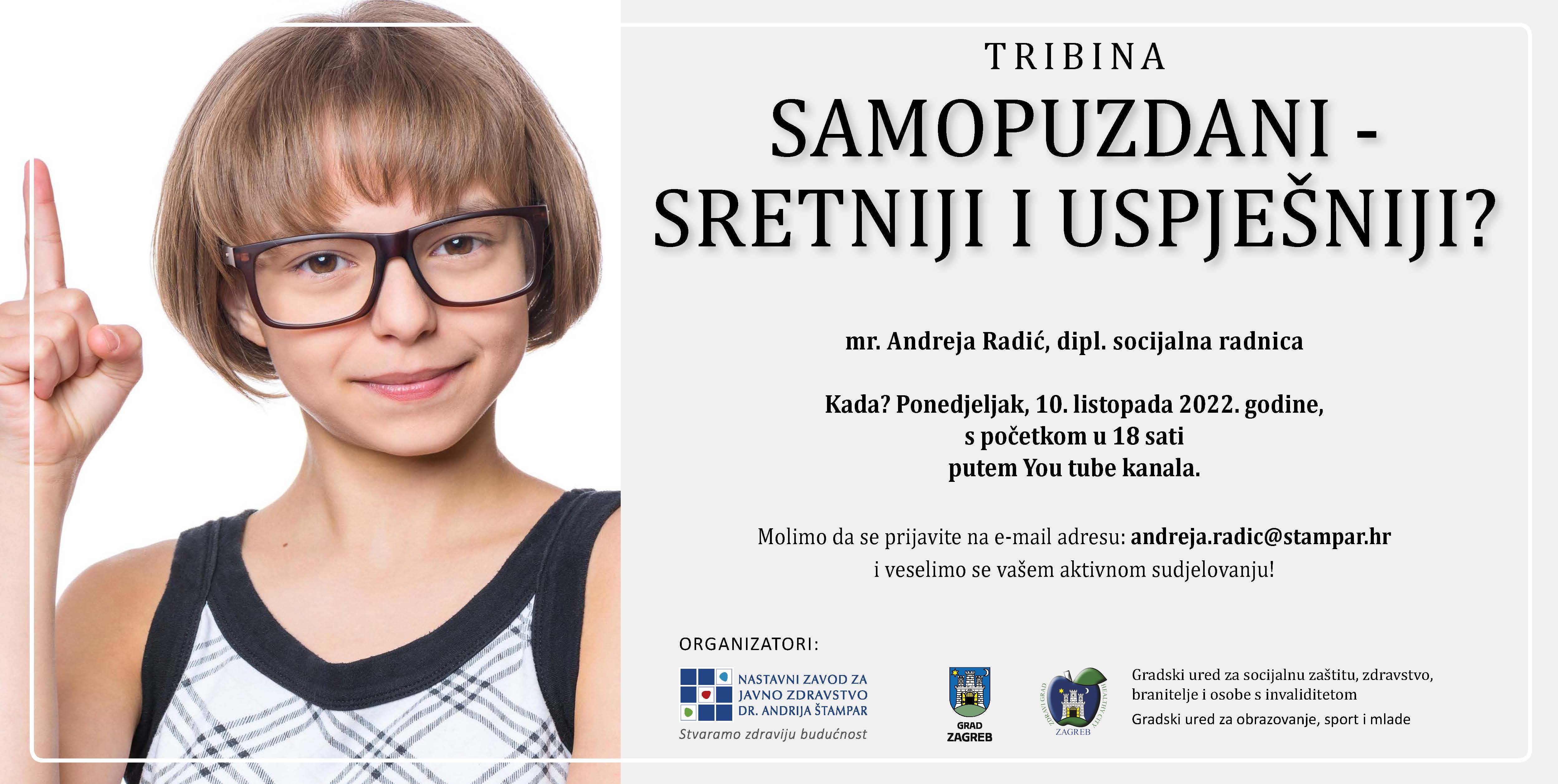 Tribina za roditelje – “Samopouzdani – sretniji i uspješniji?” – 10. listopada 2022. u sklopu obilježavanja Dana mentalnog zdravlja