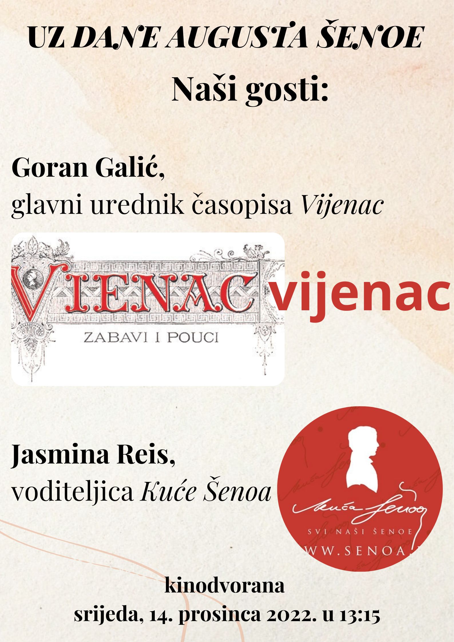 Gostovanje urednika Vijenca i voditeljice kuće Šenoa